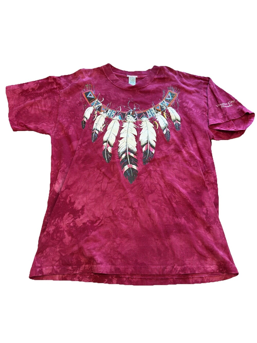 VNTG Native American Feathers T Shirt Men's L Purple Tie Dye USA Single Stitch